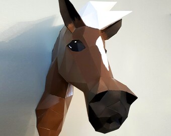 Horse papercraft sculpture, printable 3D puzzle, papercraft Pdf template to make your horse sculpture