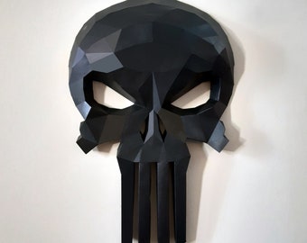 Punisher skull papercraft sculpture, printable 3D puzzle, papercraft Pdf template to make your Marvel wall decor