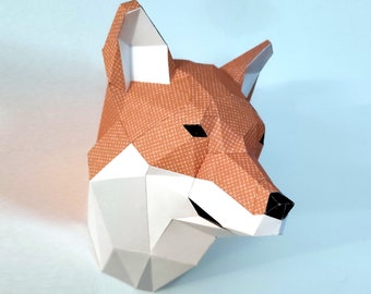 Fox head papercraft sculpture, printable 3D puzzle, papercraft Pdf template to make your fox art