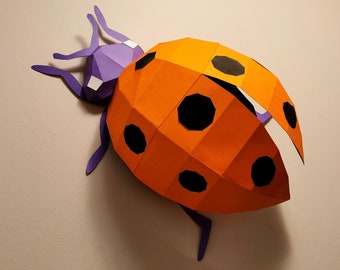 CREAZIONE DI CARTA COCCINELLA | Modello pdf Coccinella | Puzzle 3D Coccinella | Decorazione da parete coccinella | Scultura di coccinella scaricabile