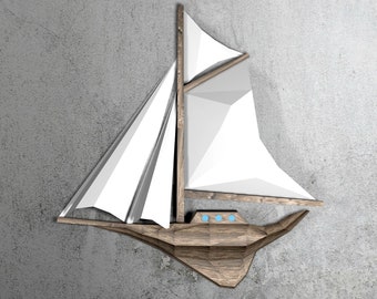 Bateau à voile papercraft art mural, puzzle 3D imprimable, patron PDF papercraft pour faire ton voilier décoration murale