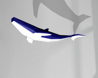 Blue whale papercraft sculpture, printable 3D puzzle, papercraft Pdf template to make your sea decor