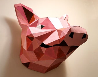 Pig head papercraft template, printable 3D puzzle, papercraft Pdf template to make your pig decor