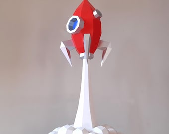 Rocket launching papercraft sculpture, printable 3D puzzle, papercraft Pdf template to make your spaceship miniature