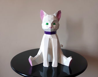 Chaton sculpture papercraft, puzzle 3D imprimable, patron PDF papercraft pour faire ta figurine de chat