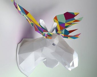 Moose trophy papercraft sculpture, printable 3D puzzle, papercraft Pdf template to make your moose wall decor