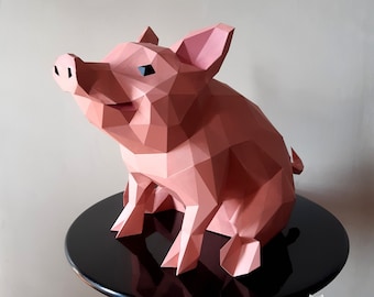 CERDO ROMPECABEZAS 3D | Escultura de cerdo | Plantilla PDF de cerdo | Rompecabezas imprimible | Escultura de cerdo digital 3d Papercraft