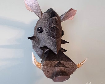 Wild boar head papercraft sculpture, printable 3D puzzle, papercraft Pdf template to make your boar sculpture