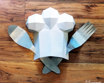 Chef hat papercraft sculpture, printable 3D puzzle, papercraft Pdf template to make your kitchen wall art