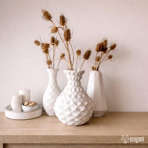 Set de jarrones papercraft PDF, jarrones papel 3D DIY, decoración moderna minimalista, plantilla imprimible