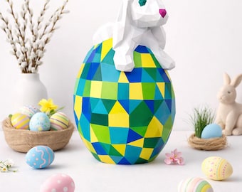 Easter Bunny Egg Papercraft PDF, DIY 3D Paper Sculpture, Low Poly ...