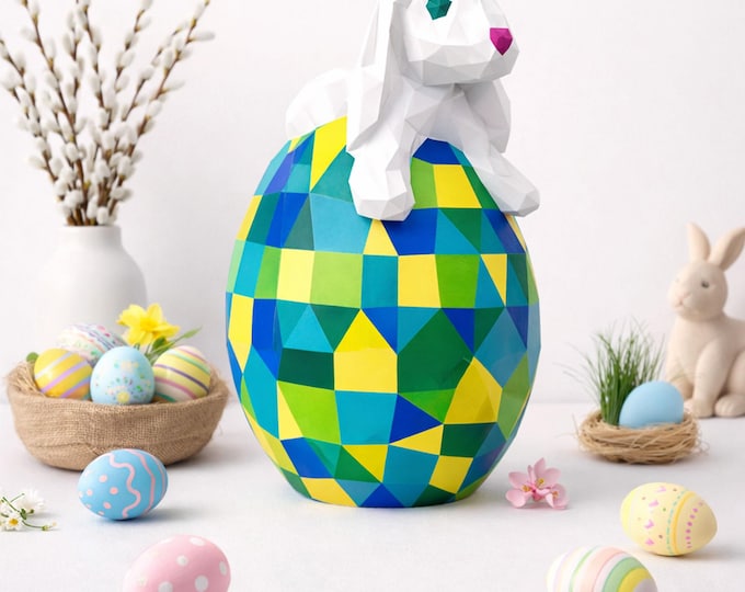 Easter Bunny Egg Papercraft PDF, DIY 3D Paper Sculpture, Low Poly ...