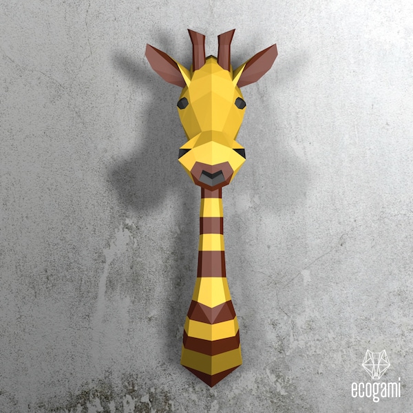 Girafe sculpture papercraft, puzzle 3D imprimable, patron Pdf papercraft pour faire ta tête de girafe en papier
