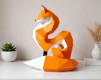 Fuchs Papercraft PDF, DIY 3D Papierskulptur, niedrige Poly druckbare Vorlage