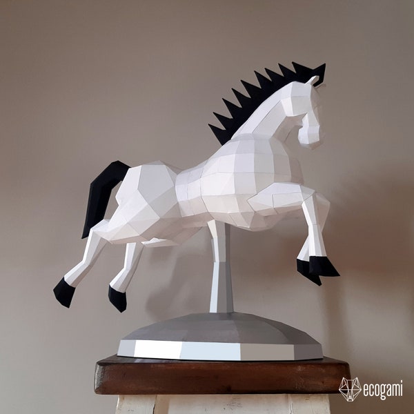 Cheval de carrousel sculpture papercraft, puzzle 3D imprimable, patron Pdf papercraft pour faire ton cheval miniature