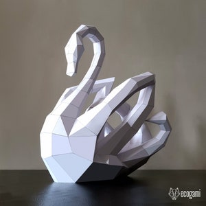 Cygne sculpture papercraft, puzzle 3D imprimable, patron Pdf papercraft pour faire ta décoration de cygne image 2