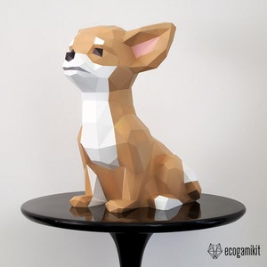 Chihuahua sculpture papercraft 3D, craft kit for adults, papercraft pattern to make your miniature dog