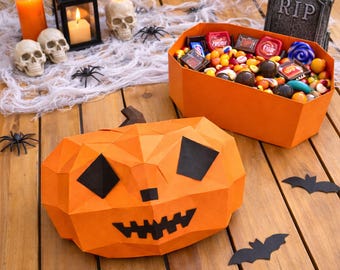 Pumpkin box papercraft PDF, DIY storage container, low poly 3D printable template