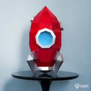 Rocket papercraft sculpture, printable 3D puzzle, papercraft Pdf template to make your space decor