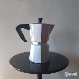 Cafetera italiana Moka escultura papercraft, puzle 3D imprimible, plantilla PDF papercraft para hacer tu decoración café