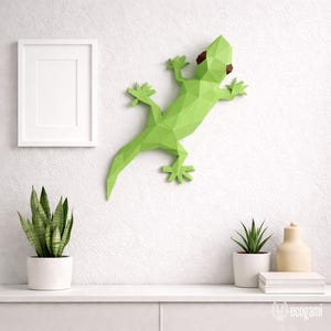 トカゲのペーパークラフトPDF、DIY爬虫類壁飾り、ローポリ3Dプリント可能なヤモリのテンプレート