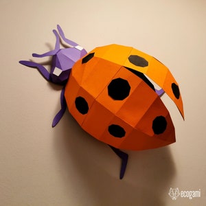 CREAZIONE DI CARTA COCCINELLA | Modello pdf Coccinella | Puzzle 3D Coccinella | Decorazione da parete coccinella | Scultura di coccinella scaricabile
