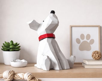Puppy papercraft PDF, DIY 3D paper sculpture, low poly printable dog template