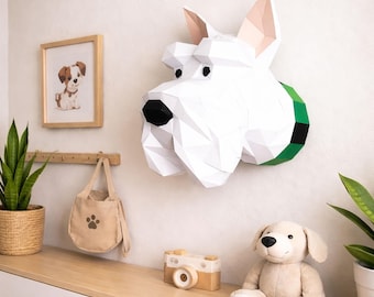 Scottie papercraft PDF, DIY animal head wall trophy, low poly 3D printable dog template
