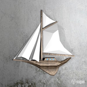 Sailboat papercraft wall art, printable 3D puzzle, papercraft Pdf template to make your sail boat decor