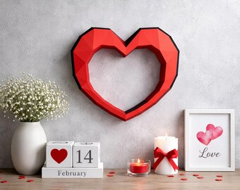 Heart papercraft PDF, DIY 3D paper sculpture, low poly printable Valentine template