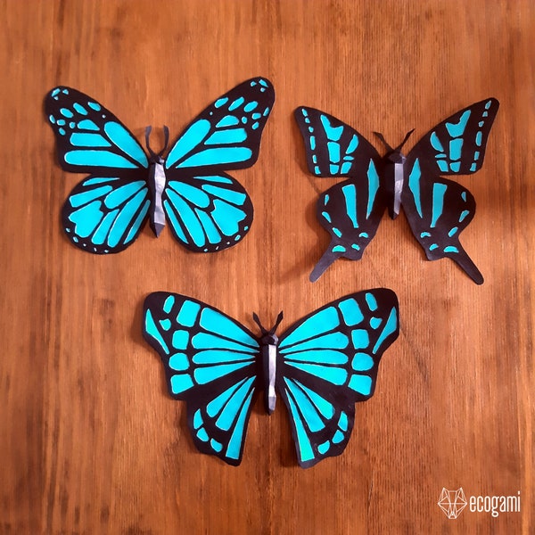 Papillon papercraft sculptures, puzzle 3D imprimable, patron PDF papercraft pour faire tes papillons décoration murale