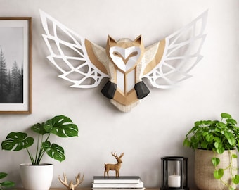 Owl papercraft PDF, DIY geometric wall decor, low poly 3D printable sculpture template