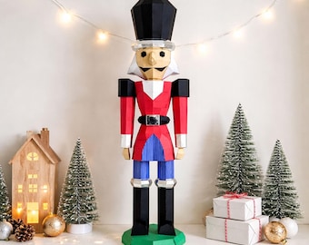 Nutcracker Papercraft PDF, DIY 3D Christmas paper sculpture, low poly printable template