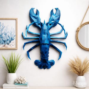 Homard papercraft PDF sculpture murale 3D, modèle papier DIY déco murale océan, animal marin à imprimer
