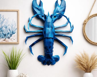Homard papercraft PDF sculpture murale 3D, modèle papier DIY déco murale océan, animal marin à imprimer