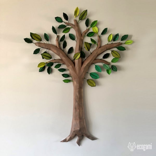 Lebensbaum-Skulptur aus Papier, druckbares 3D-Puzzle, PDF-Muster aus Papier zum Basteln Ihrer Lebensbaum-Wandkunst