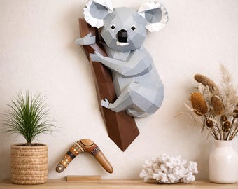 Koala papercraft PDF, DIY australian wall decor, low poly 3D printable animal template