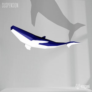 Blue whale papercraft sculpture, printable 3D puzzle, papercraft Pdf template to make your sea decor