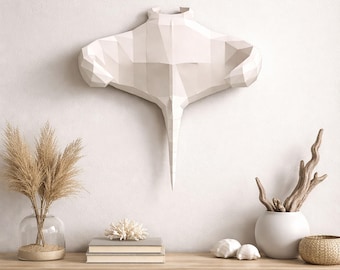 Raie manta papercraft PDF, sculpture papier 3D DIY, décoration murale, mobile suspendu ou objet à poser, modèle animal marin