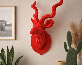 Antelope papercraft PDF, DIY animal head wall trophy, low poly 3D printable Template