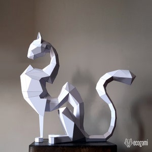 Scultura di carta gatto egiziano, puzzle 3D stampabile, modello di carta pdf per rendere la vostra decorazione egiziana