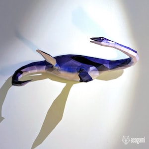 Plesiosaurus papercraft sculpture, printable 3D puzzle, papercraft Pdf template to make your own dinosaur artwork image 1