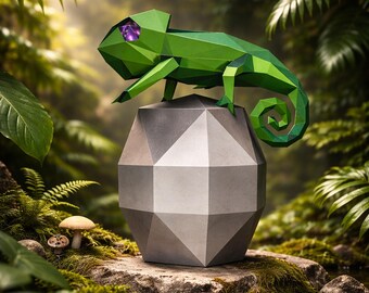 Chameleon box papercraft PDF, DIY storage container, low poly 3D printable template