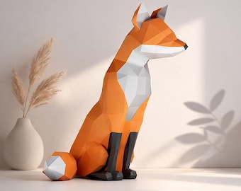 Fuchs, Papierbastelbogen, DIY Papierskulptur 3D, Low Poly 3D Bastelbogen