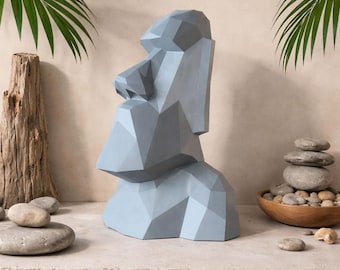 Moai papercraft PDF, DIY Easter Island decor, low poly 3D printable statue template