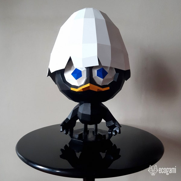 Calimero il pulcino nero scultura papercraft, puzzle 3D stampabile, modello PDF papercraft per realizzare il tuo Calimero