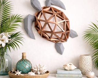 Sea Turtle papercraft PDF, DIY marine wall decor, low poly 3D printable animal template