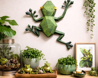 Frog papercraft PDF, DIY animal wall decor, low poly 3D printable template