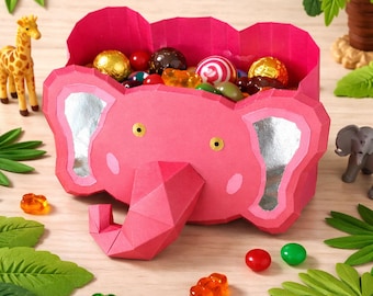 Elephant box papercraft PDF, DIY storage container, low poly 3D printable template