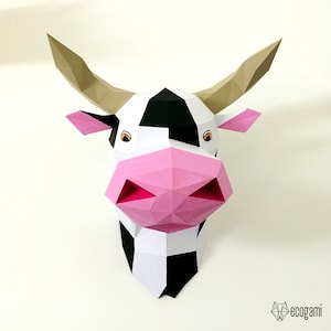 Vache sculpture papercraft, puzzle 3D imprimable, patron Pdf papercraft pour faire ta vache en papier
